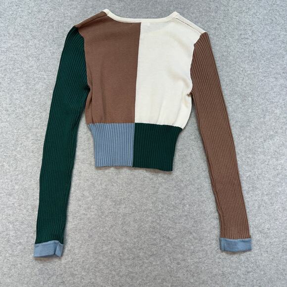 Tillys Colorblock Crop Sweater WMNS M Multi Color Full Tilt Long Sleeve Crewneck - Picture 3 of 8